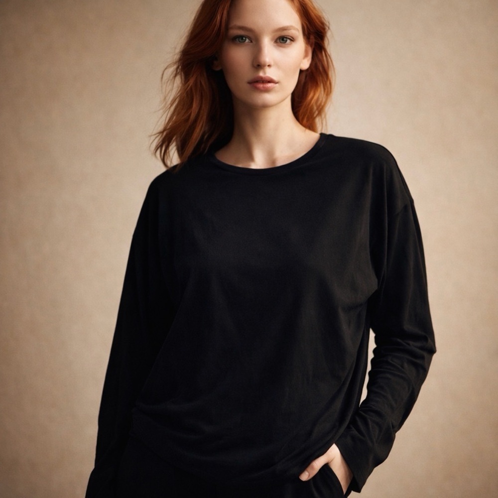All in Motion Black Ribbed Long Sleeve Performance Top Size Large